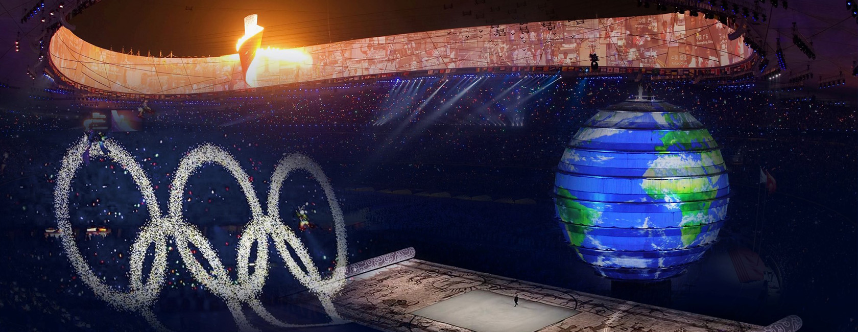 2008年北京奥运会开幕式 mg冰球突破打造梦幻五环、巨型LED地屏画卷、地球影像等项目